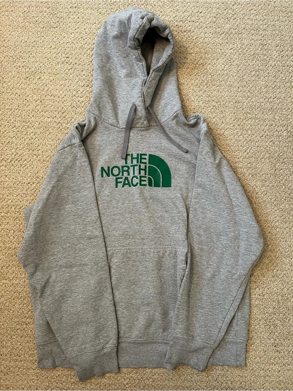 Mens XL North Face Grey Hoodie Sweatshirt with Green Trim
